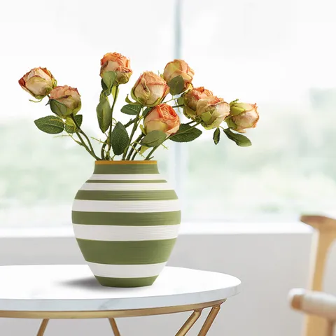 Vase en Céramique Peint à la Main Minimaliste Nordique Décoration Salon Bureau Pot de Fleur Rayé