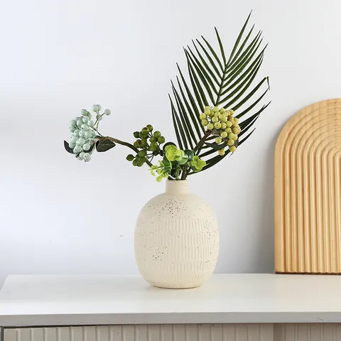 Vase en Céramique Rétro Vintage Style Crème Beige Vase à Fleurs Décoration de Table Nordique Récipient de Plante pour Salon à la Maison