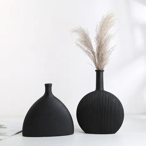 Vase en Céramique Moderne Minimaliste Noir et Blanc Rayé Vase à Fleurs Décor de Table Créatif pour Maison Salon Bureau
