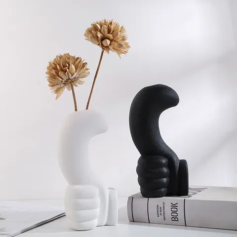 Vase en Céramique Moderne Minimaliste Forme Pouce Levé Vase d'Art Décoration Intérieure Nordique Vase à Fleurs Décoratif