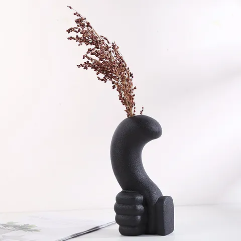 Vase en Céramique Moderne Minimaliste Forme Pouce Levé Vase d'Art Décoration Intérieure Nordique Vase à Fleurs Décoratif