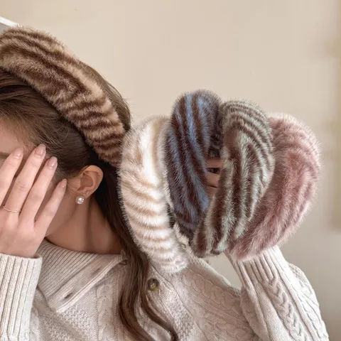 Dames Pluche Brede Rand Haarband Zacht Gestrept Geometrisch Haaraccessoires Herfst Winter Dik Haarsieraad Hoofddeksel Voor Gezicht Wassen Make-up Dagelijks