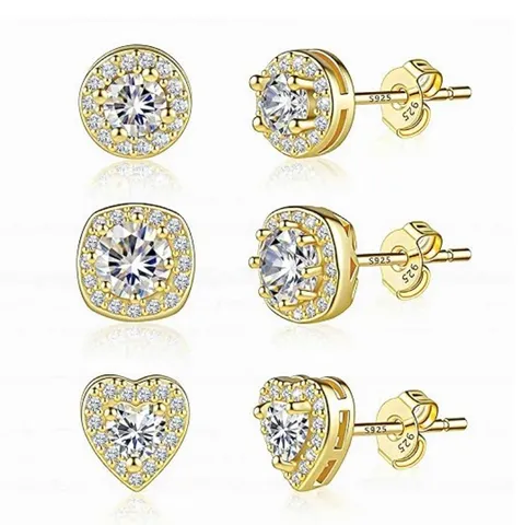 Boucles d'Oreilles Clous en Cuivre Strass Géométriques Mode pour Femmes Tendance Or Argent Couleur Strass Cœur Rond Carré Triangle Bijoux Cadeau