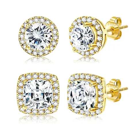 Trendige Kupfer Strass Ohrstecker Glänzende Halo Geometrische Ohrringe Gold Silber Ton Simulierte Diamant Schmuck Für Damen Herren Paare