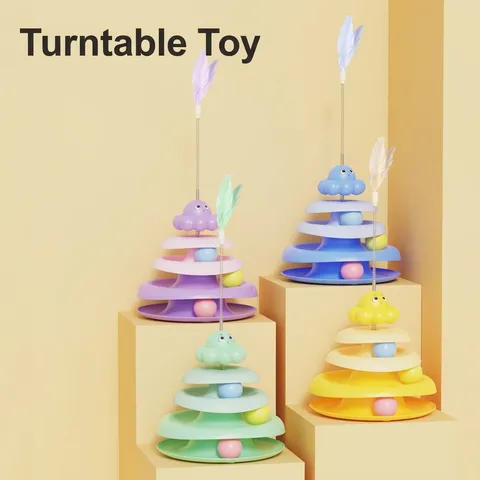 Cat Turntable Toy Interactive Octopus Pet Toy With Rolling Balls And Feather Teaser Spring Multi Layer Track Puzzle Toy For Cats