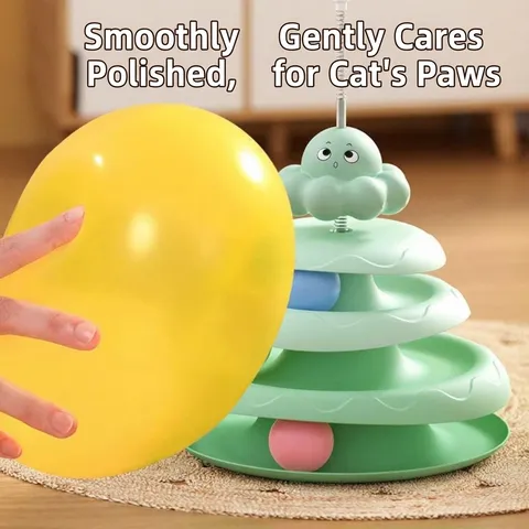 Cat Turntable Toy Interactive Octopus Pet Toy With Rolling Balls And Feather Teaser Spring Multi Layer Track Puzzle Toy For Cats