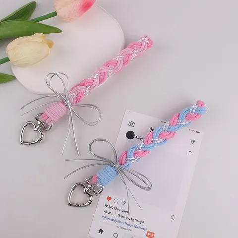 Handgeweven Kunstparel Strik Telefoonkoord Esthetisch Hart Sluiting Tas Hanger Zoete Kralen Sleutelhanger Riem Ornament Vrouwen