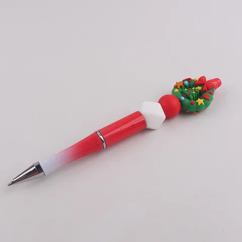 Christmas Beaded Pens Creative DIY Silicone Beads Gel Ballpoint Pen Cute Santa Claus Snowman Gingerbread Man Deer Penguin Stationary Writing Gift Pens For Students School Supplies