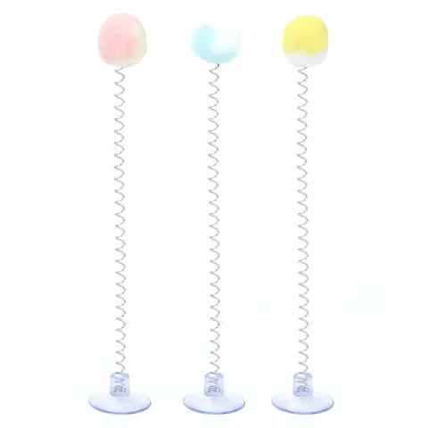 Interactive Cat Teaser Wand Toy With Suction Cup Spring Plush Ball Kitten Toy