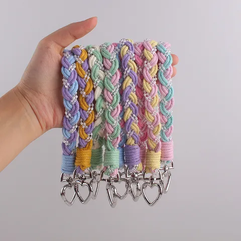 Original Sweet Woven Phone Lanyard Heart Alloy Clasp Artificial Pearl Beads Wrist Strap Keychain For Women Phone Charms