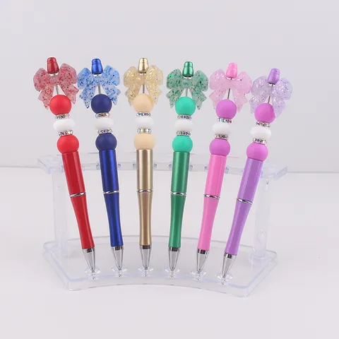 DIY Kralen Balpen Met Siliconen Strik Glitter Strass Tussenkralen Creatieve Plastic Kralenpen Voor Kantoor School
