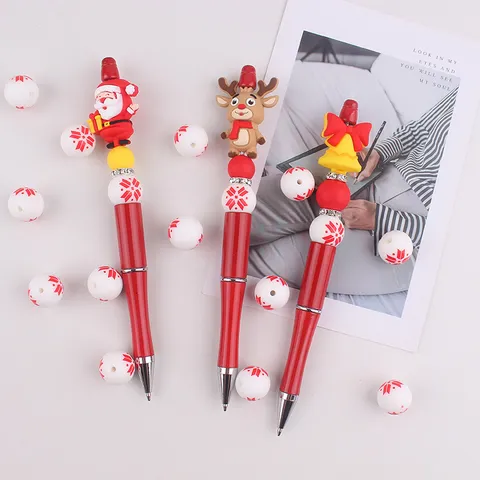 Weihnachten Perlenstift DIY Kreative Cartoon Silikon Weihnachtsmann Rentier Schneemann Kunststoff Schreibstift Für Büro Schule Bedarf Feiertagsgeschenk