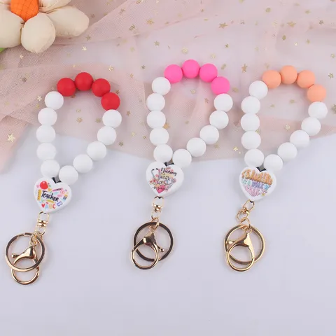 Silikon Herz Perlen Schlüsselanhänger Armband Legierung Schlüsselring Für Damen Lehrer Krankenpflege Wertschätzung Geschenk Mode Accessoire