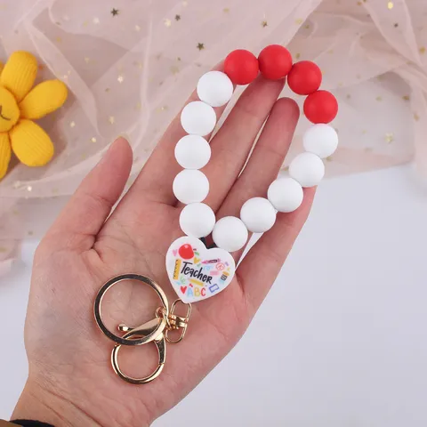 Silikon Herz Perlen Schlüsselanhänger Armband Legierung Schlüsselring Für Damen Lehrer Krankenpflege Wertschätzung Geschenk Mode Accessoire