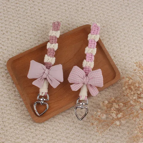 Handgewebt Schleife Handy Lanyard Schlüsselanhänger Silikon Stoff Herz Verschluss Süß Sommer Schlüsselring Damen Mädchen Handyband