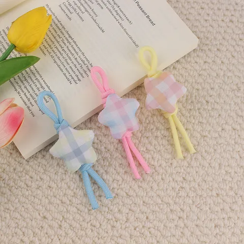 Fresh Plaid Fabric Star Bowknot Keychain Sweet Cotton Filled Bag Charm Braided Rope Phone Strap Pendant For Girls Women Gift Decorative Key Ring Accessory