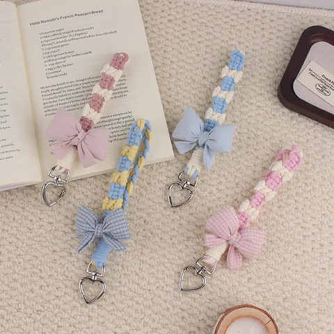 Handgewebt Schleife Handy Lanyard Schlüsselanhänger Silikon Stoff Herz Verschluss Süß Sommer Schlüsselring Damen Mädchen Handyband