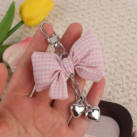 Ins Stil Gefüllte Stoff Schleife Schlüsselanhänger Anhänger Zarte Tasche Charme Zubehör Herz Anhänger Schlüsselring Geschenk Für Frauen Mädchen Dekor