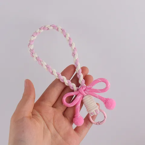 Dolce Cordino per Telefono Intrecciato Con Fiocco e Pompon di Peluche Simpatico Portachiavi in Silicone Catena per Cellulare Regalo per Donna