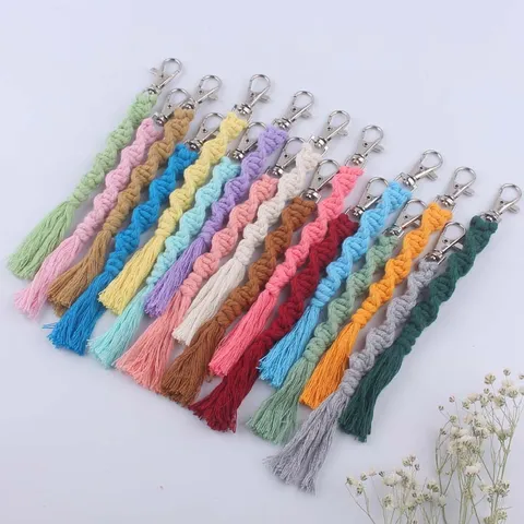 Handgemachter Gewebter Baumwollkordel Schlüsselanhänger INS Mehrfarbig Geflochtene Schlüsselbänder Tasche Charms Riemen Quaste Ornament Zubehör
