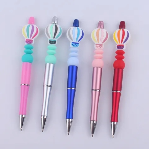 DIY Beaded Ballpoint Pen Creative Hot Air Balloon Silicone Beads Ballpoint Pen Colorful Writing Pen For Office School Students