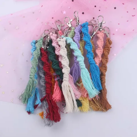 Handgemachter Gewebter Baumwollkordel Schlüsselanhänger INS Mehrfarbig Geflochtene Schlüsselbänder Tasche Charms Riemen Quaste Ornament Zubehör
