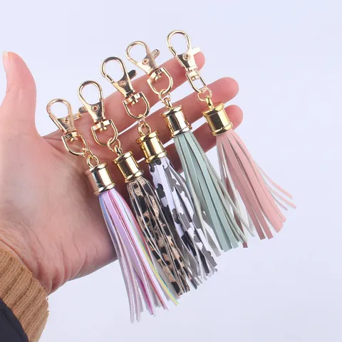 Leder Quaste Schlüsselanhänger Für Damen Taschenanhänger Goldkappe Hummerverschluss Schlüsselring Zubehör Sonnenblume Leopardenmuster Anhänger