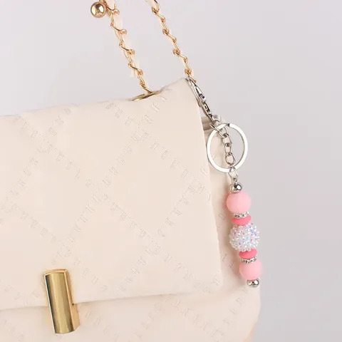 Bling Rhinestone Beaded Keychain Tassel Bag Charm For Women Trendy Pendants Keychain With Metal Ring Key Holder Ornament