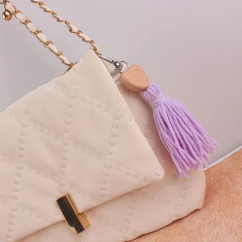 Bohemian Beech Wood Heart Keychain Cotton Tassel Beaded Bag Charm Handmade Woven Heart Keyring For Women Bag Accessories Gift