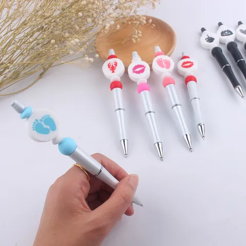 DIY Beaded Ballpoint Pen Cute Cartoon Silicone Beads Creative Plastic Writing Pen For School Office Stationeries Supplies Gift