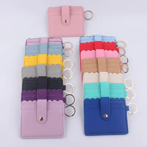 PU Leather Card Holder Wallet With Keyring Wavy Edge Printed Mini Coin Pouch Leopard Pattern ID Credit Card Case For Unisex