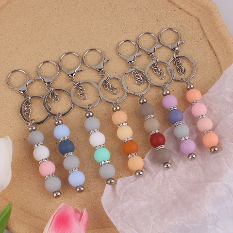 Handgefertigter Silikon Perlen Schlüsselanhänger Mit Strass Zwischenstücken Bunter DIY Taschenanhänger Geschenk Für Damen