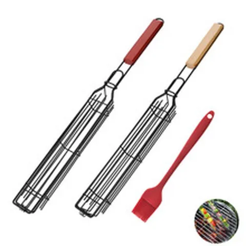 Cesta de Parrilla para Barbacoa de Acero Inoxidable Asa Portátil Red de Alambre Verdura Carne Estante para Acampar al Aire Libre