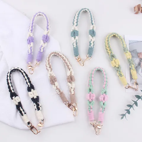 Handgefertigt Gewebt Blumen Blatt Wasserbecher Gurt Tragbar Baumwolle Häkeln Träger Lanyard Mit Metallschallen Für Becher Flasche