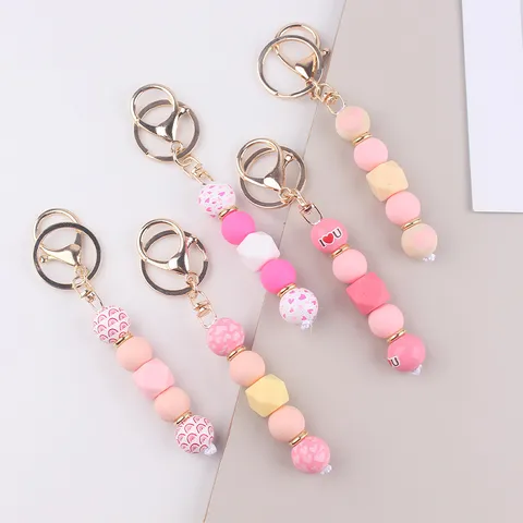 Valentinstag Herz Holz Silikon Metall Perle Schlüsselanhänger Taschenanhänger Accessoire Für Damen Mädchen Buchstaben Druck Schlüsselring