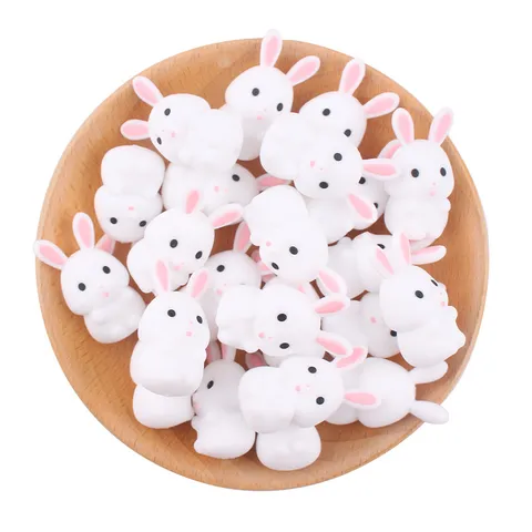 Cartoon 3D Hase Silikon Beißring Perle Für Baby Schnullerkette DIY Zubehör Silikon Pflege Molar Weißer Hase Perle