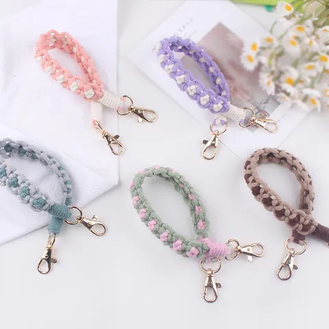 Handmade Woven Flower Water Bottle Strap Cotton Macrame Cup Carrying Rope With Metal Clasp Fashion Bottle Holder Accessory