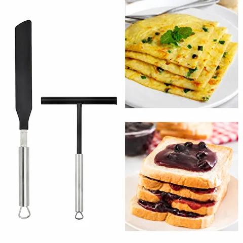 304 Stainless Steel Nylon Spatula Crepe Spreader Pancake Batter Scraper Butter Jam Spreading Kitchen Baking Tool Set