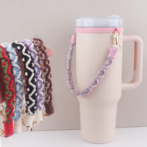 Handgefertigt Gewebt Wasserflaschenband Baumwolle Macrame Flaschenschlinge Tragegriff Ersatz Tasse Hülse Kordel Mit Metallschnalle Für Becher Damen Herren Reise Outdoor