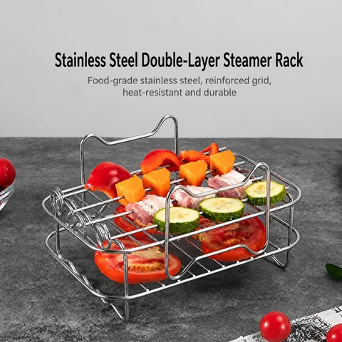 Modern 304 Roestvrij Staal Dubbellaags Stoomrek Airfryer Draadrek Keuken Koken Bakken Roosteren Rek