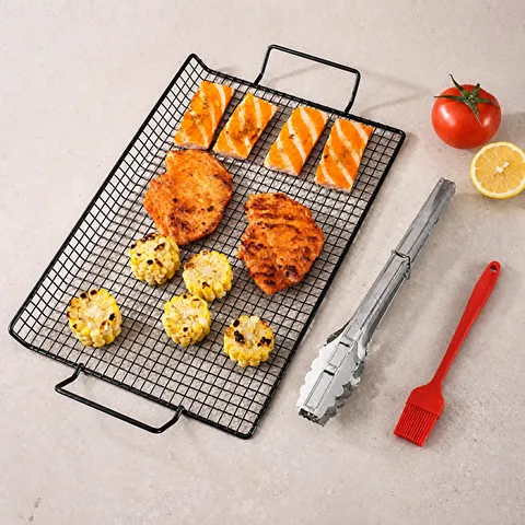 Outdoor BBQ Grill Net Stainless Steel Cooling Rack Non Stick Baking Mesh Tray With Dual Handles Cooking Tools For Kitchen