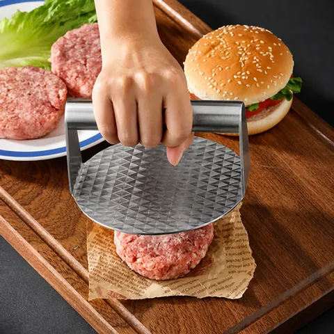 Stainless Steel Burger Press Heavy Duty Round Patty Maker With Handle For BBQ Kitchen