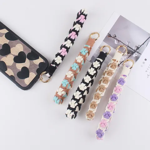 Handmade Woven Cotton Rope Paw Print Keychain Floral Lanyard Bag Charm Pendant Fashion Key Ring For Women Men Jewelry