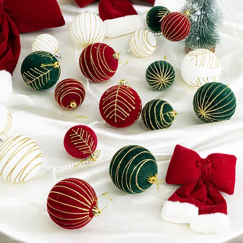 Beflockte Weinrote Samtschleifen Weihnachtsbaumschmuck Goldglitter Bemalte Hängedekorationen Für Feiertage Party Weihnachten