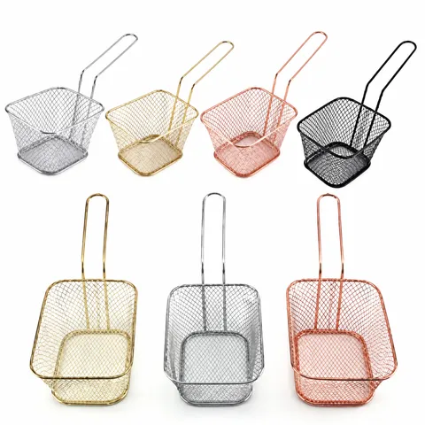 Cesta de Freír para Patatas Fritas de Acero Inoxidable Cuadrada Colador de Alimentos con Mango Herramienta de Cocina Vajilla