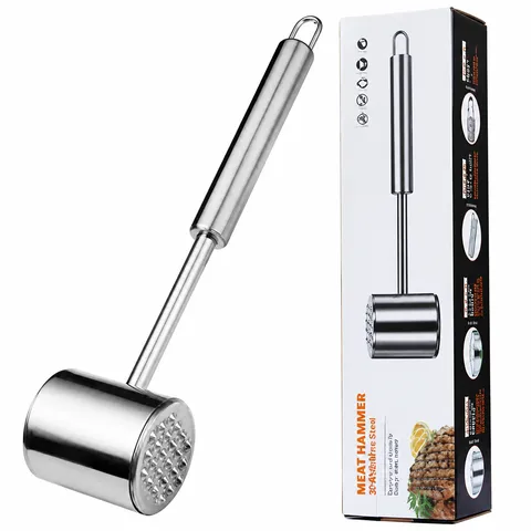 304 Stainless Steel Meat Tenderizer Hammer Double Sided Heavy Duty Mallet Pounder Tool for Kitchen Cooking
