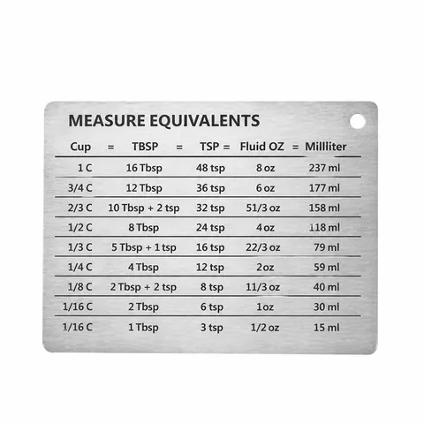 Aimant de Réfrigérateur de Tableau de Conversion de Mesure en Acier Inoxydable Outil de Cuisine de Cuisson