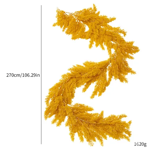 Ghirlanda di Foglie di Cipresso Artificiale Giallo Rattan Raccolto Autunnale per Natale Tavolo da Pranzo Camino Decorazione Plastica Finta Vite