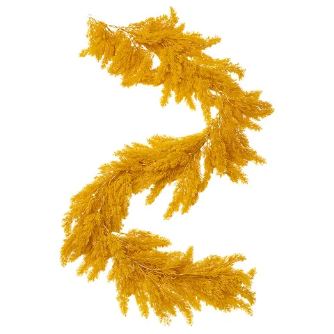 Ghirlanda di Foglie di Cipresso Artificiale Giallo Rattan Raccolto Autunnale per Natale Tavolo da Pranzo Camino Decorazione Plastica Finta Vite