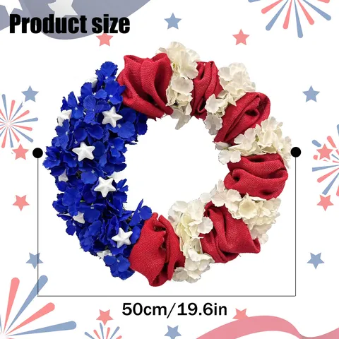Amerikanischer Unabhängigkeitstag Kranz Rot Weiß Blau Sackleinen Blume Sterne 4. Juli Haustür Aufhängen Patriotische Party Dekoration